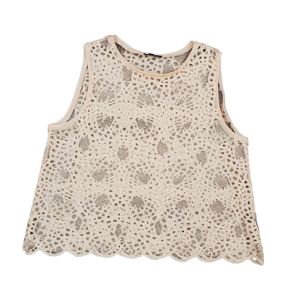 Zara Sheer Camisole Tank Top M Cream Coquette Fairy Festival Boho